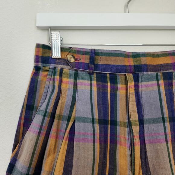 Vintage GAP 90s High Waisted Plaid Pleated Shorts Muted Yellow Green Blue 2 - Picture 10 of 13